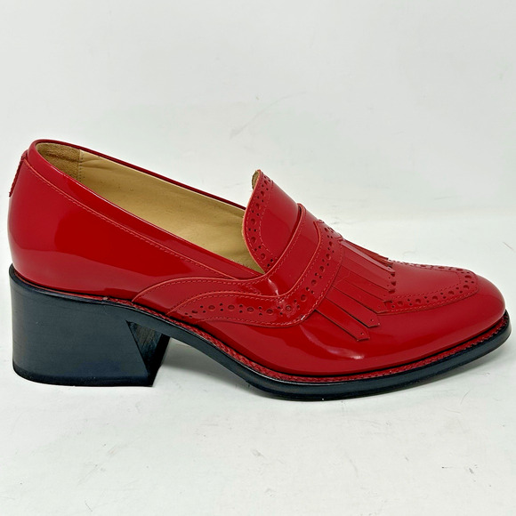 The Office of Angela Scott Miss Juliette Kiltie Loafer Heels Size 39 Red Patent - Picture 1 of 12